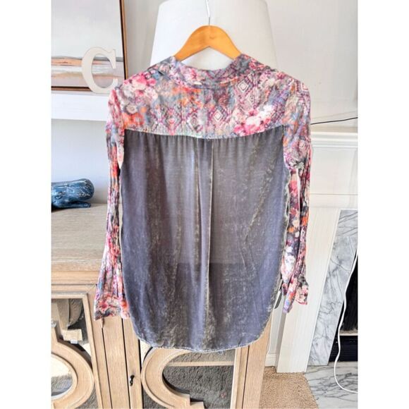 Johnny Was 3J Workshop Floral Print Velvet Button Down Tunic Top Multi Size XSma - Picture 5 of 9